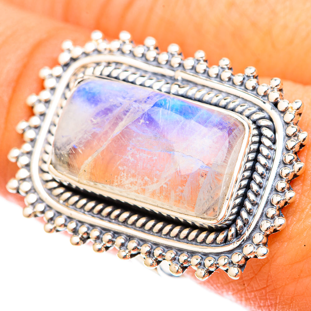 Rainbow Moonstone Rings handcrafted by Ana Silver Co - RING120991