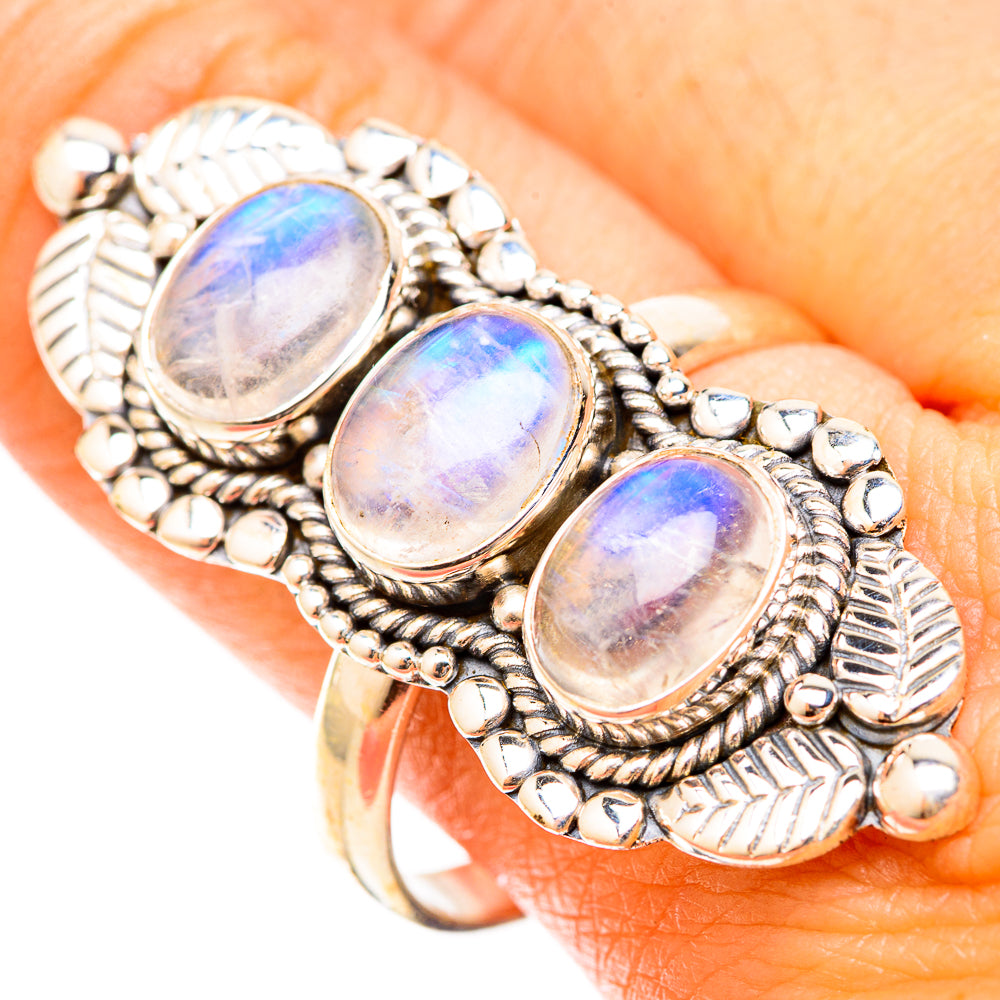 Rainbow Moonstone Rings handcrafted by Ana Silver Co - RING120993