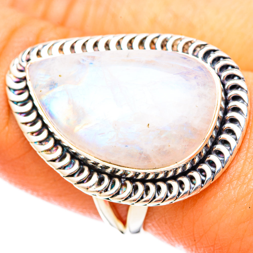 Rainbow Moonstone Rings handcrafted by Ana Silver Co - RING120994