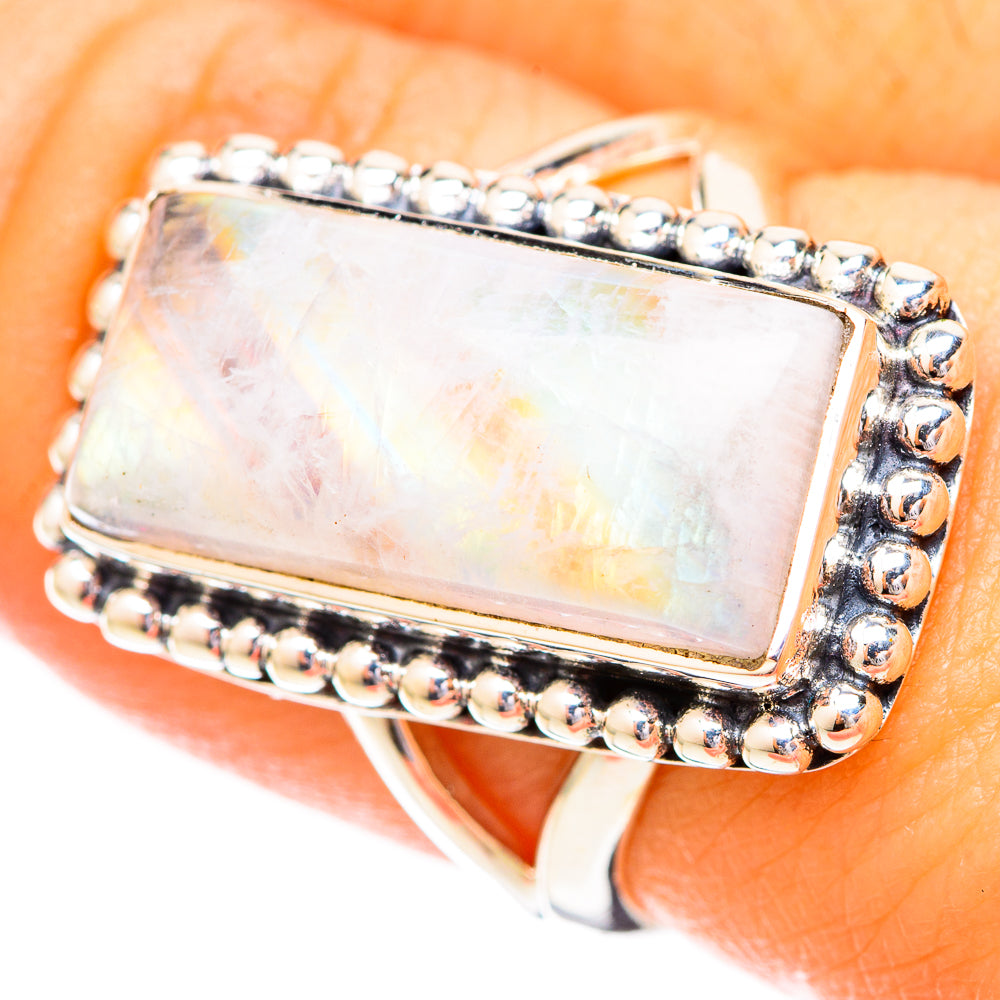 Rainbow Moonstone Rings handcrafted by Ana Silver Co - RING121147