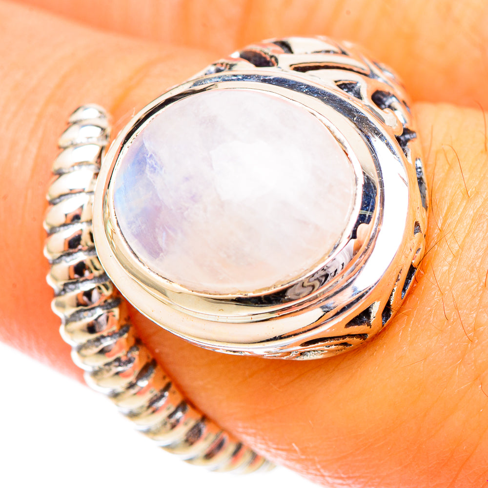 Rainbow Moonstone Rings handcrafted by Ana Silver Co - RING121148