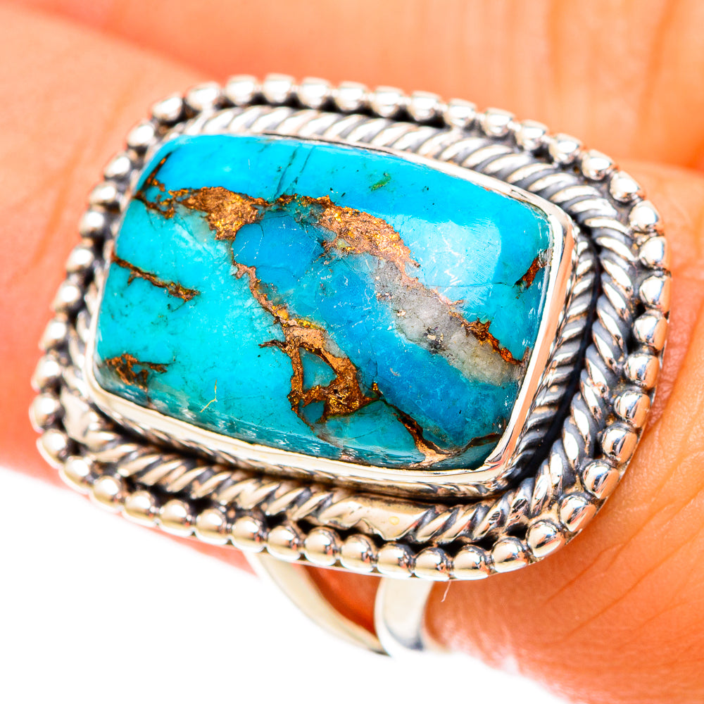Blue Copper Composite Turquoise Rings handcrafted by Ana Silver Co - RING121156