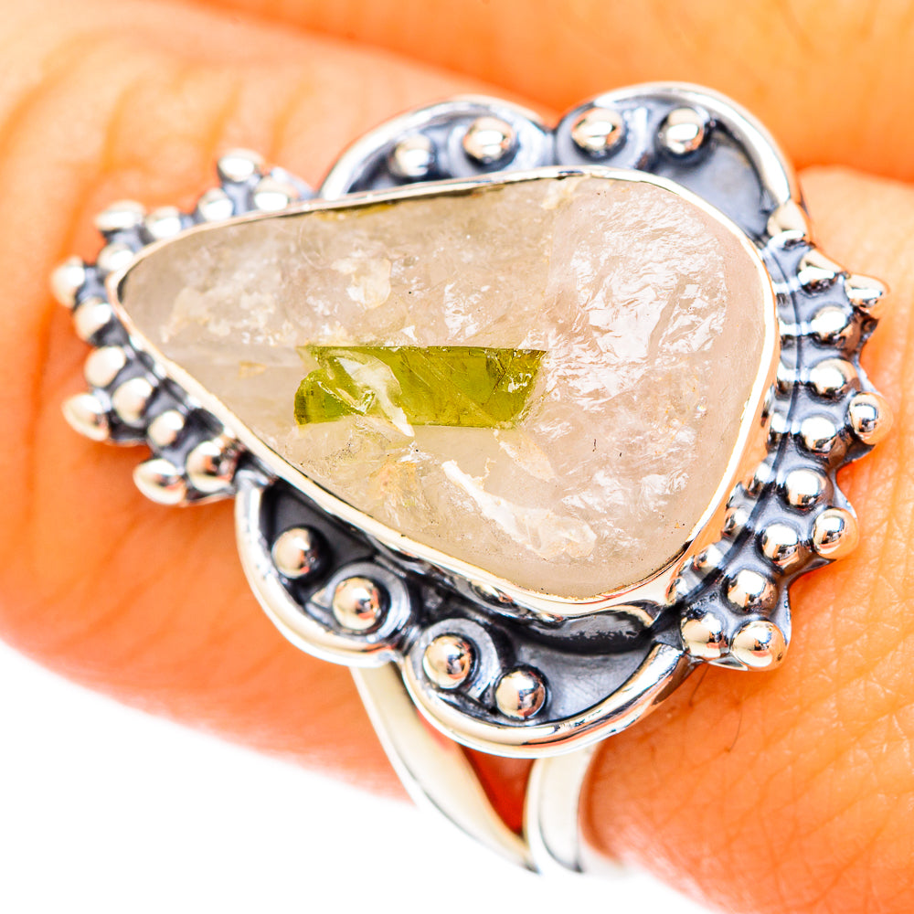 Green Tourmaline In Quartz Rings handcrafted by Ana Silver Co - RING121160