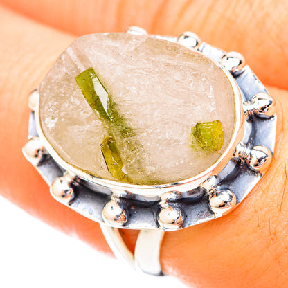 Green Tourmaline In Quartz Rings handcrafted by Ana Silver Co - RING121199