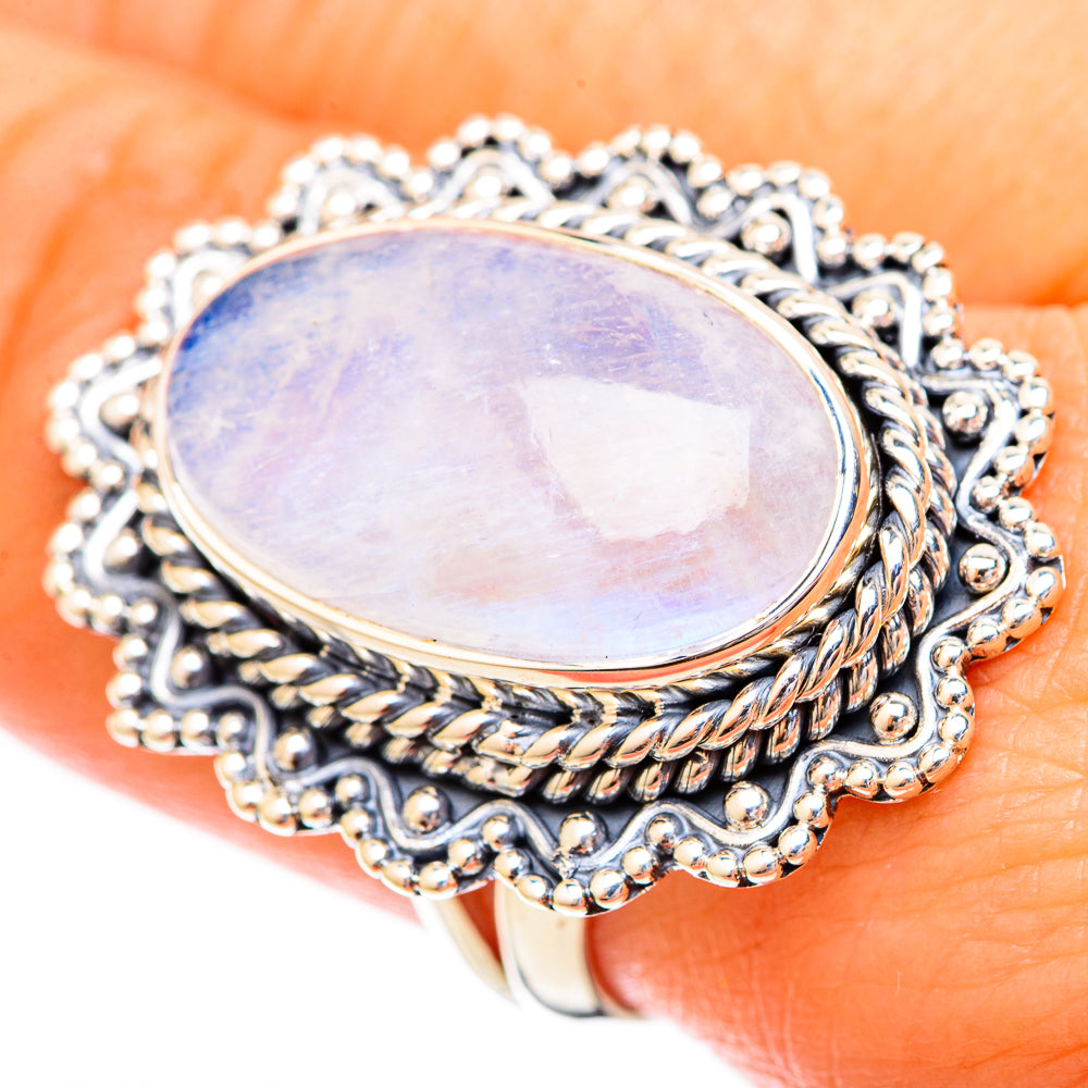 Rainbow Moonstone Rings handcrafted by Ana Silver Co - RING121219
