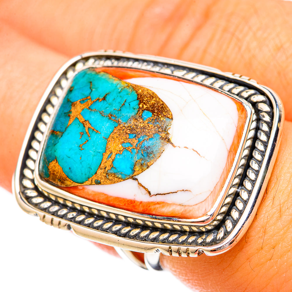 Kingman Pink Dahlia Turquoise Rings handcrafted by Ana Silver Co - RING121225