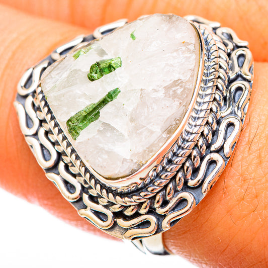Green Tourmaline In Quartz Rings handcrafted by Ana Silver Co - RING121246