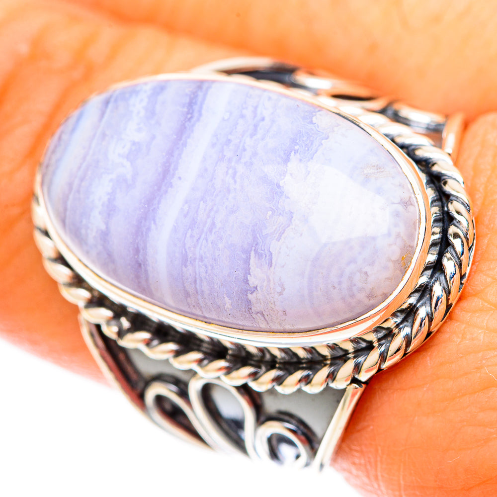 Blue Lace Agate Rings handcrafted by Ana Silver Co - RING121268