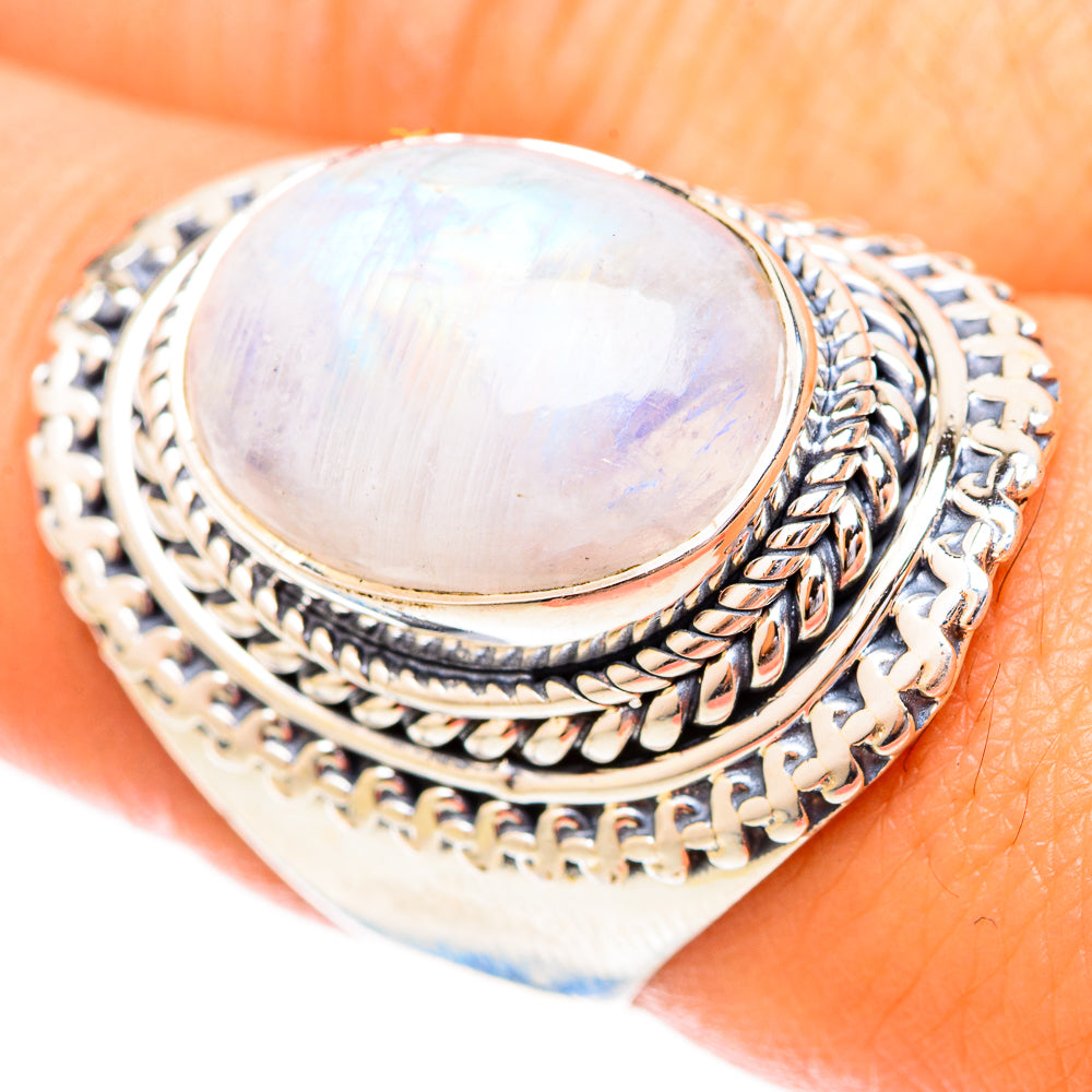 Rainbow Moonstone Rings handcrafted by Ana Silver Co - RING121272