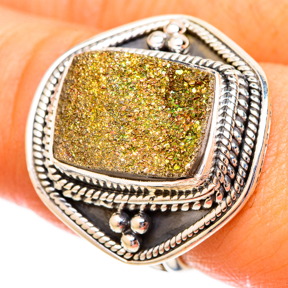 Spectro Pyrite Druzy Rings handcrafted by Ana Silver Co - RING121318