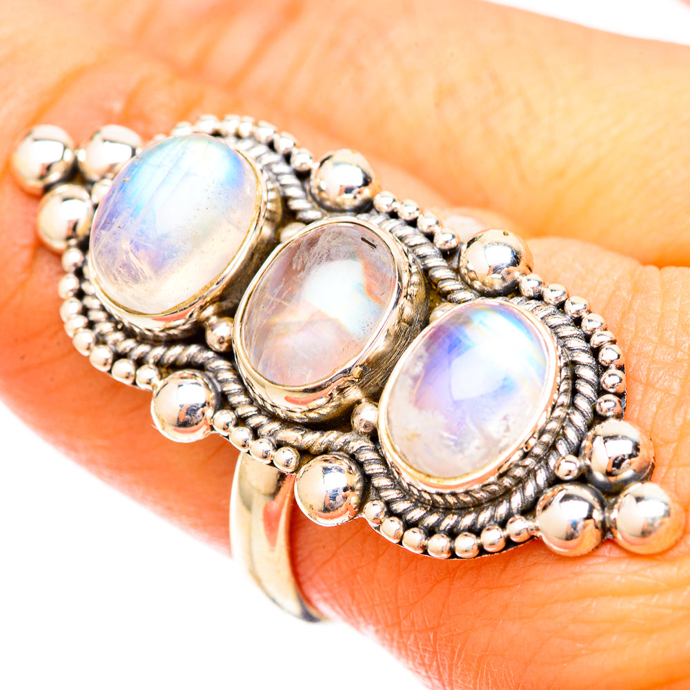 Rainbow Moonstone Rings handcrafted by Ana Silver Co - RING121319