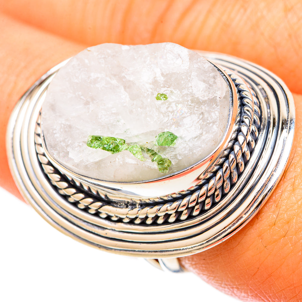 Green Tourmaline In Quartz Rings handcrafted by Ana Silver Co - RING121327