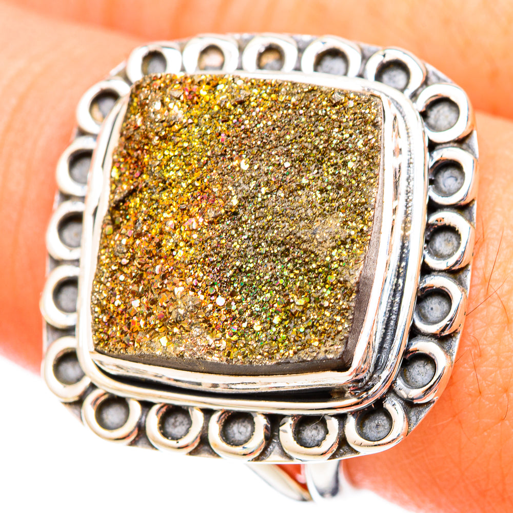 Spectro Pyrite Druzy Rings handcrafted by Ana Silver Co - RING121351