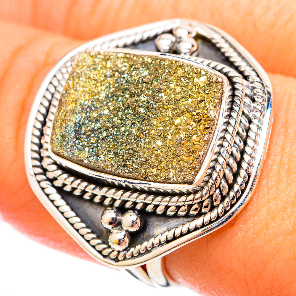 Spectro Pyrite Druzy Rings handcrafted by Ana Silver Co - RING121384