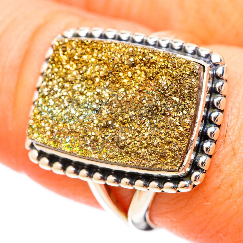 Spectro Pyrite Druzy Rings handcrafted by Ana Silver Co - RING121385