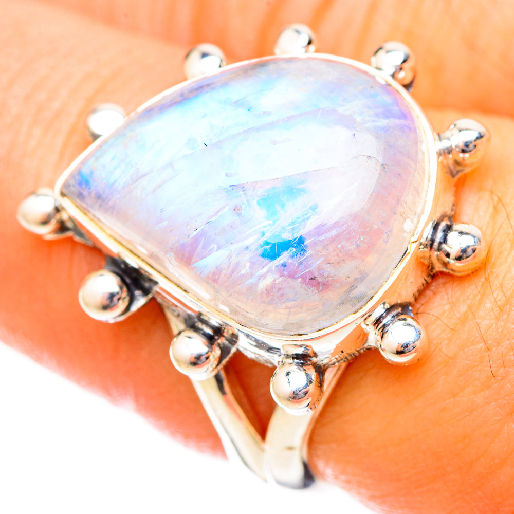 Rainbow Moonstone Rings handcrafted by Ana Silver Co - RING121449