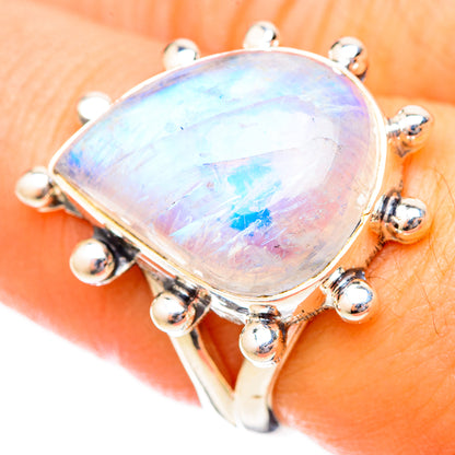 Rainbow Moonstone Rings handcrafted by Ana Silver Co - RING121449
