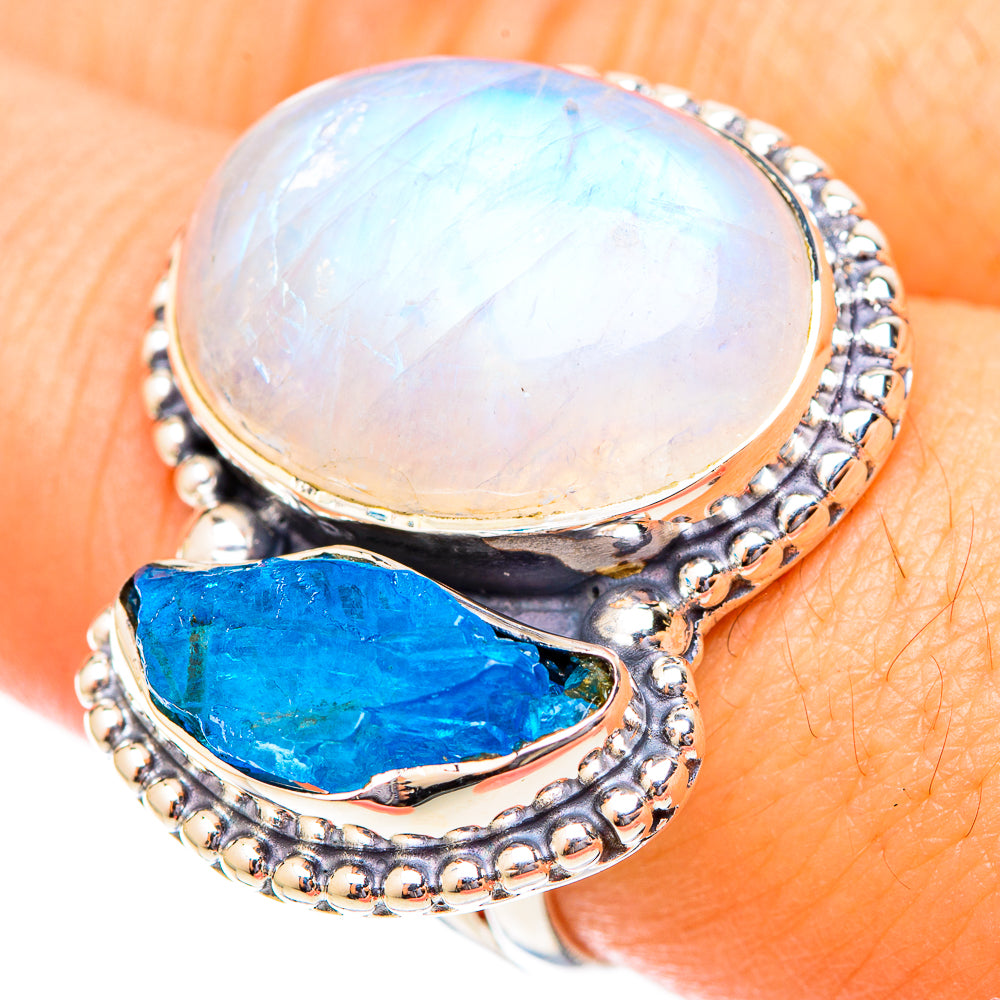 Rainbow Moonstone Rings handcrafted by Ana Silver Co - RING121456