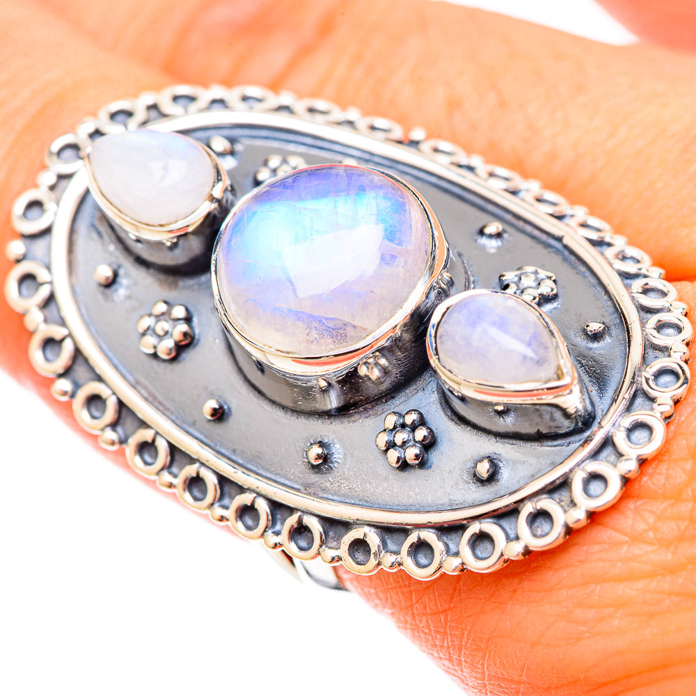 Rainbow Moonstone Rings handcrafted by Ana Silver Co - RING121487