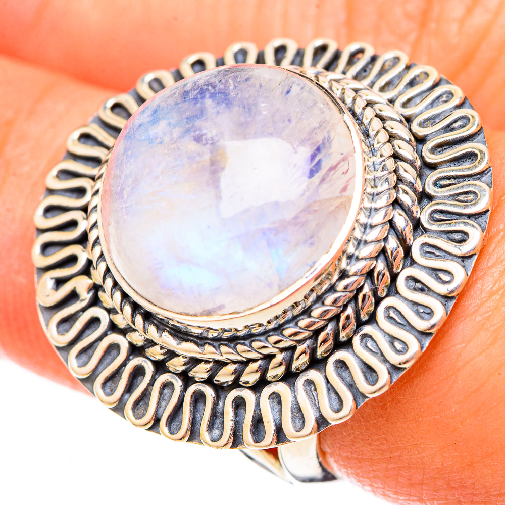 Rainbow Moonstone Rings handcrafted by Ana Silver Co - RING121491