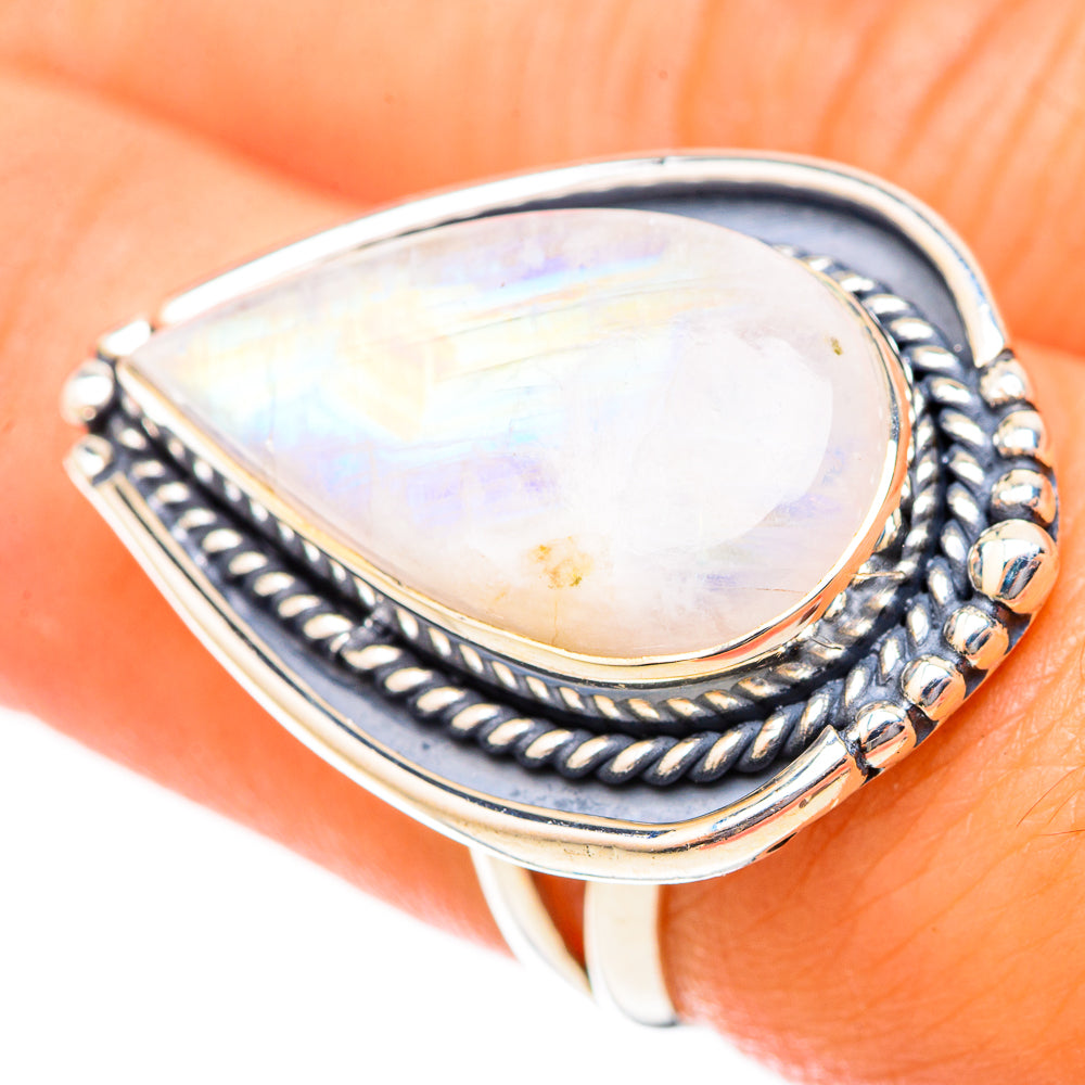 Rainbow Moonstone Rings handcrafted by Ana Silver Co - RING121492