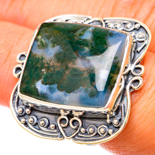 Green Moss Agate Rings handcrafted by Ana Silver Co - RING121518