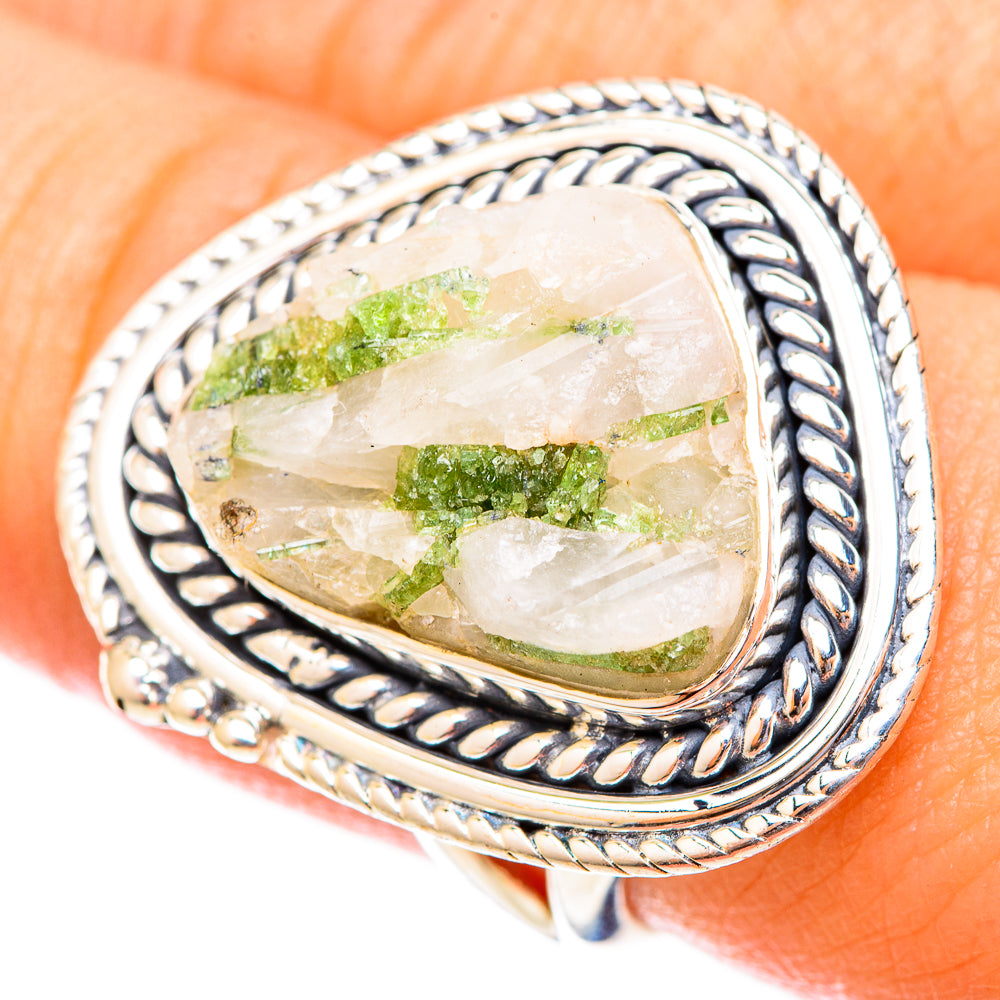 Green Tourmaline In Quartz Rings handcrafted by Ana Silver Co - RING121520