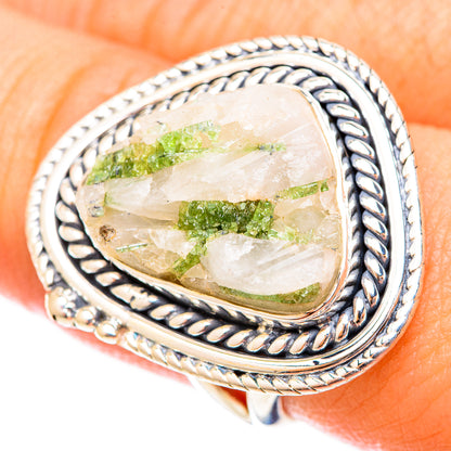 Green Tourmaline In Quartz Rings handcrafted by Ana Silver Co - RING121520