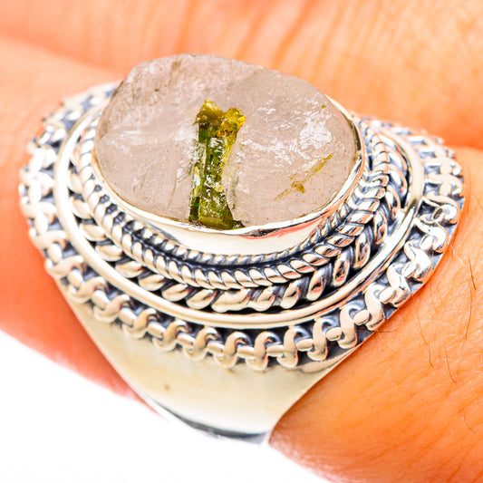 Green Tourmaline In Quartz Rings handcrafted by Ana Silver Co - RING121561