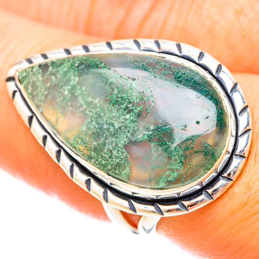 Green Moss Agate Rings handcrafted by Ana Silver Co - RING121566