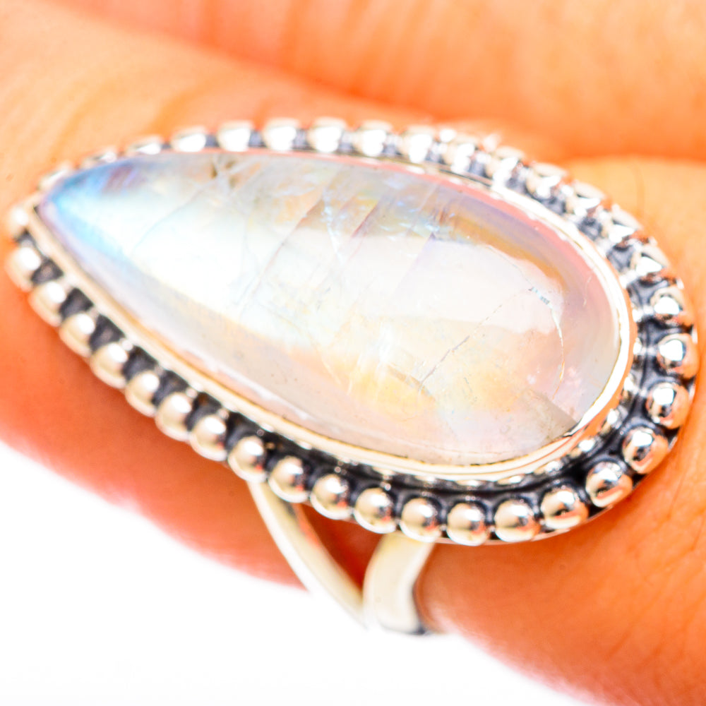 Rainbow Moonstone Rings handcrafted by Ana Silver Co - RING121580
