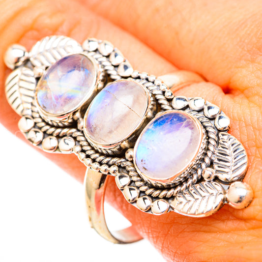 Rainbow Moonstone Rings handcrafted by Ana Silver Co - RING121585