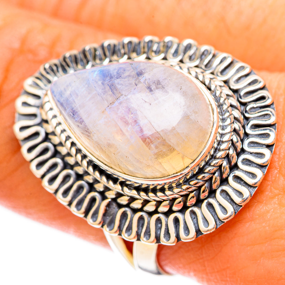 Rainbow Moonstone Rings handcrafted by Ana Silver Co - RING121631