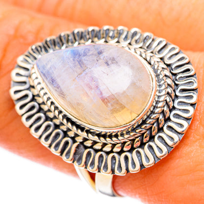 Rainbow Moonstone Rings handcrafted by Ana Silver Co - RING121631