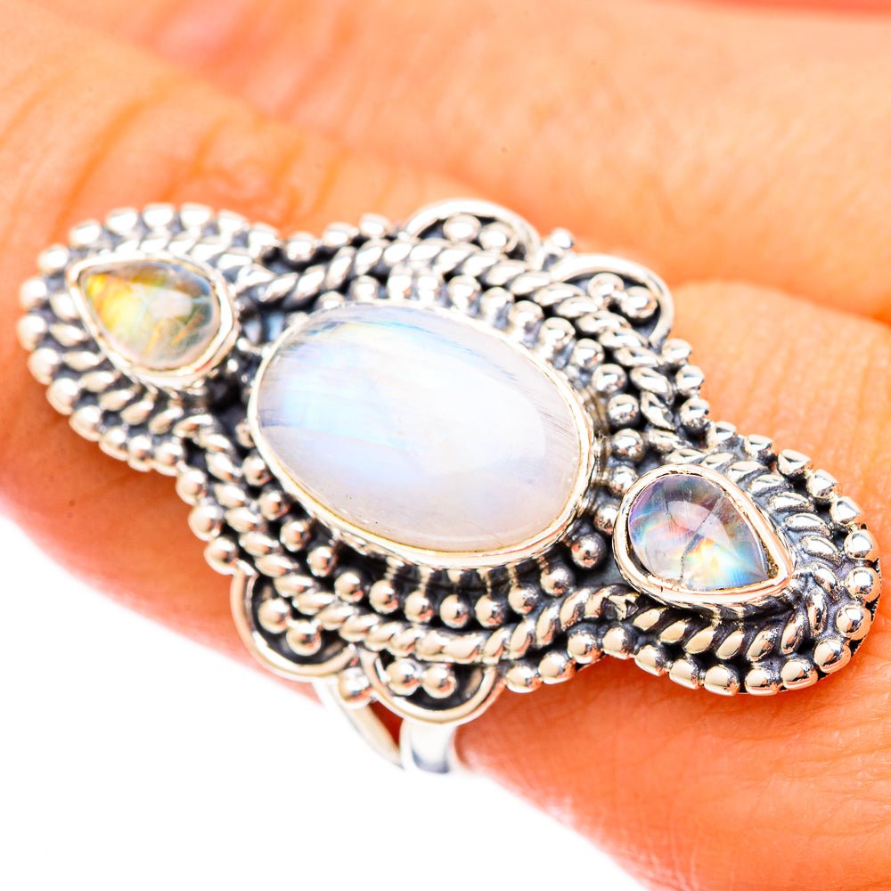 Rainbow Moonstone Rings handcrafted by Ana Silver Co - RING121632