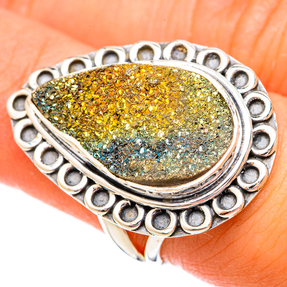 Spectro Pyrite Druzy Rings handcrafted by Ana Silver Co - RING121693