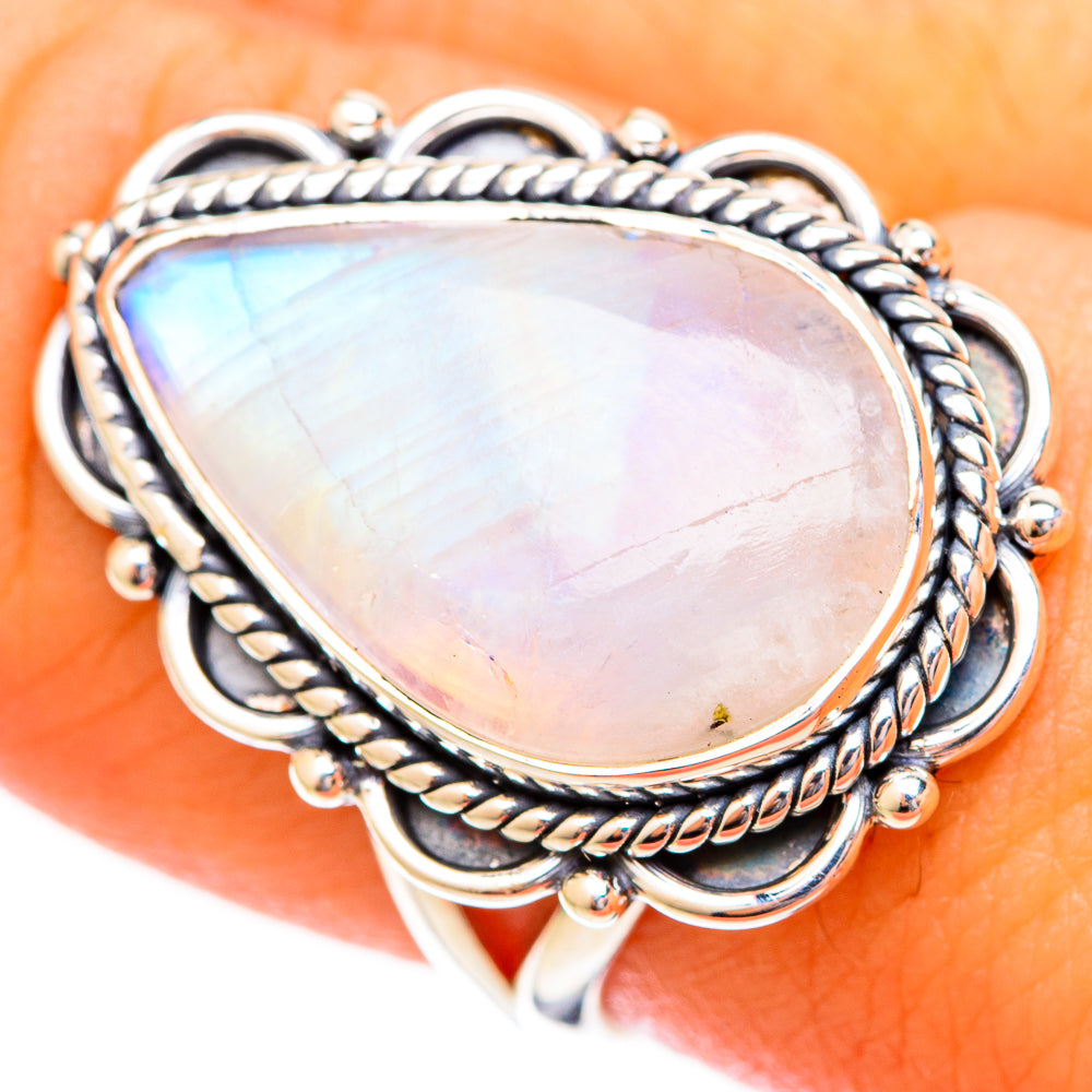 Rainbow Moonstone Rings handcrafted by Ana Silver Co - RING121696