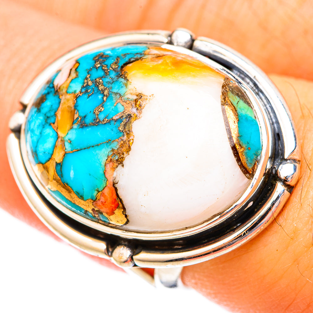 Blue Orange Copper Composite Turquoise Rings handcrafted by Ana Silver Co - RING121700