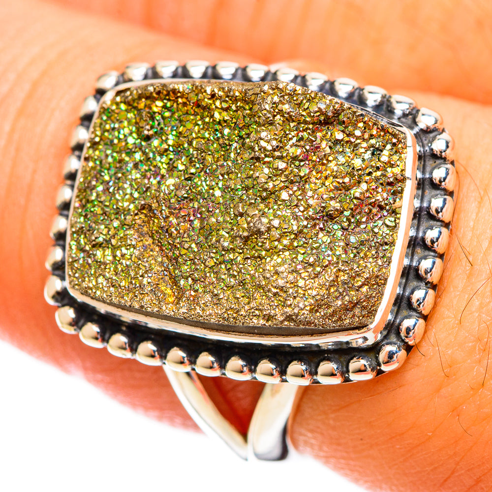 Spectro Pyrite Druzy Rings handcrafted by Ana Silver Co - RING121729
