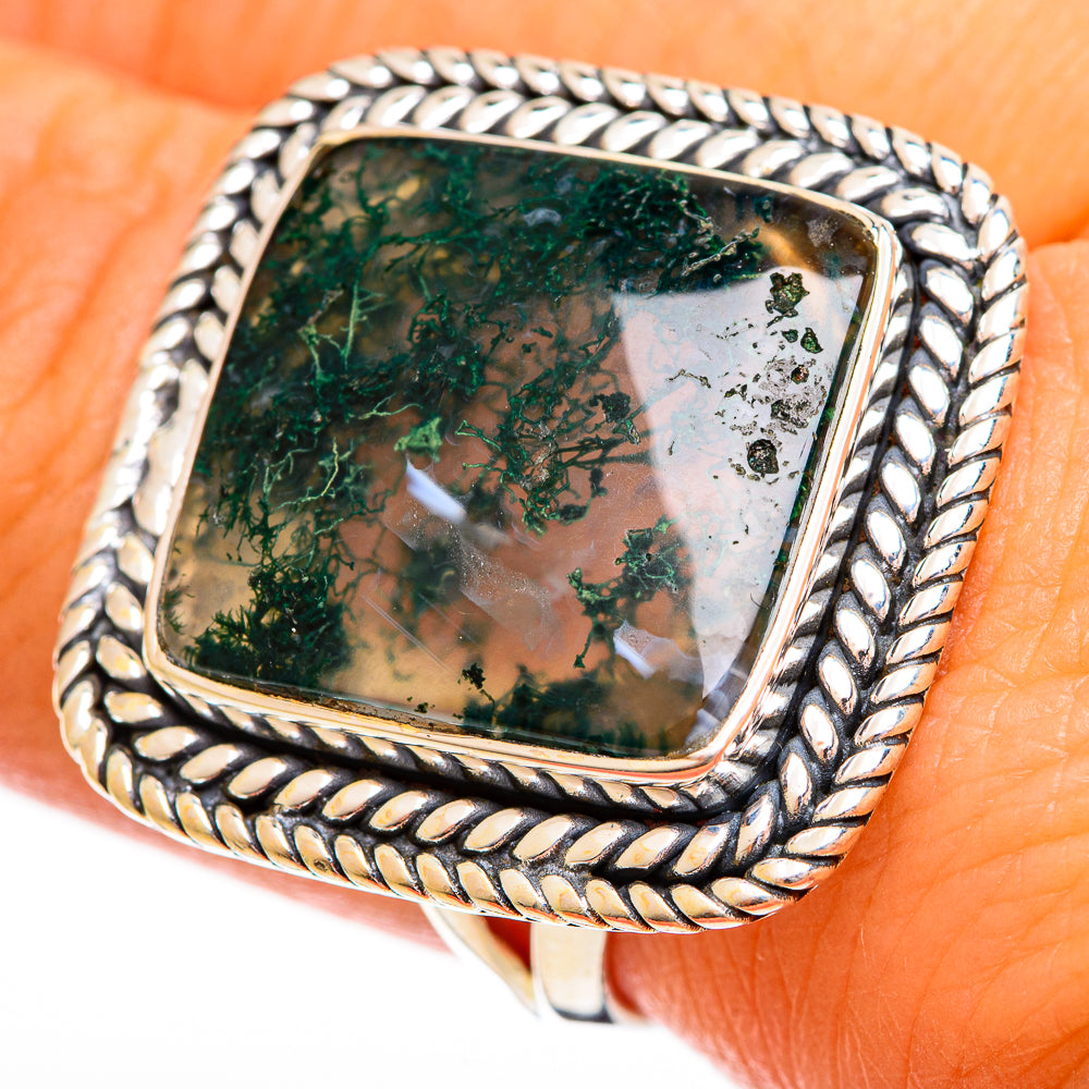 Green Moss Agate Rings handcrafted by Ana Silver Co - RING121813