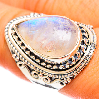 Rainbow Moonstone Rings handcrafted by Ana Silver Co - RING121838