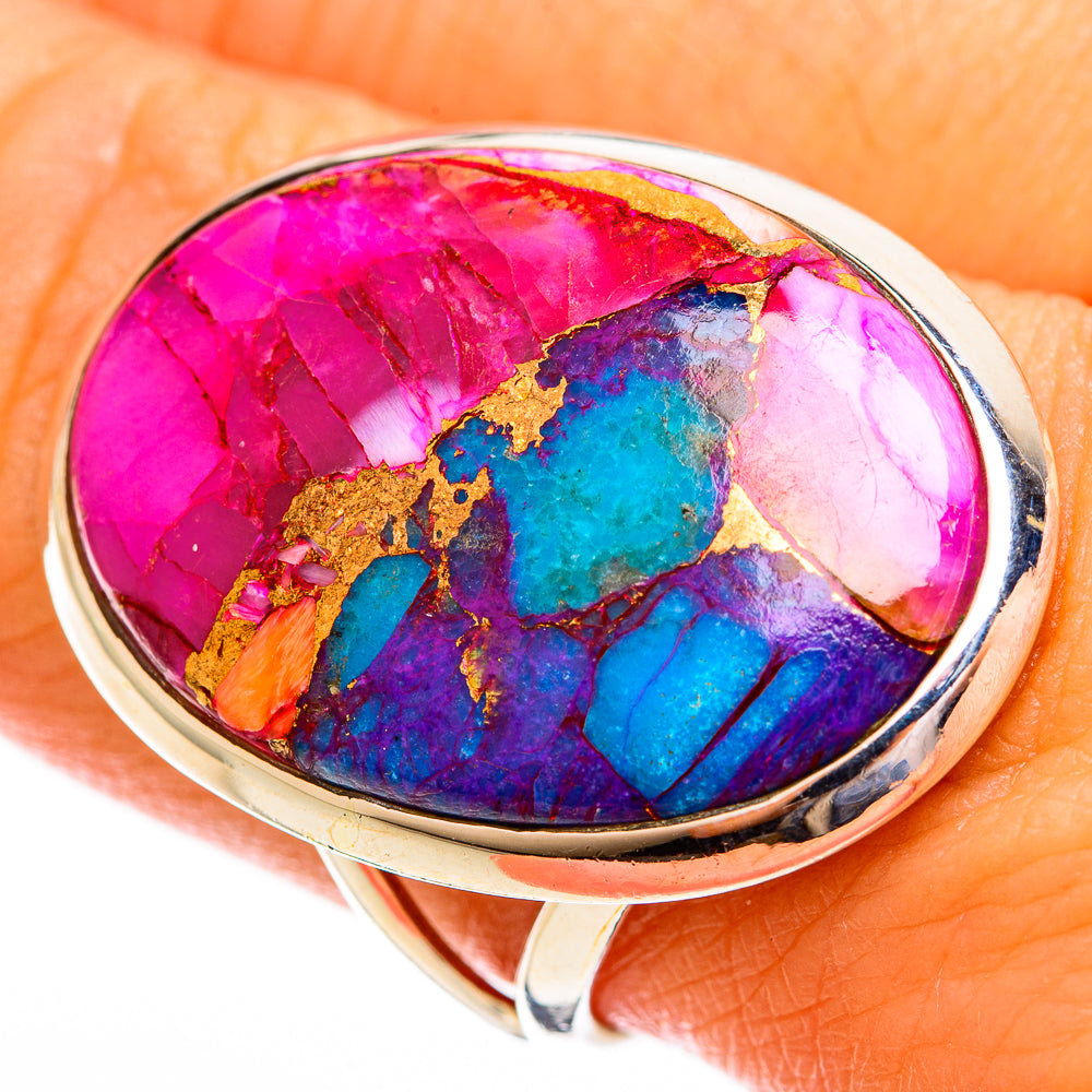 Kingman Pink Dahlia Turquoise Rings handcrafted by Ana Silver Co - RING121843