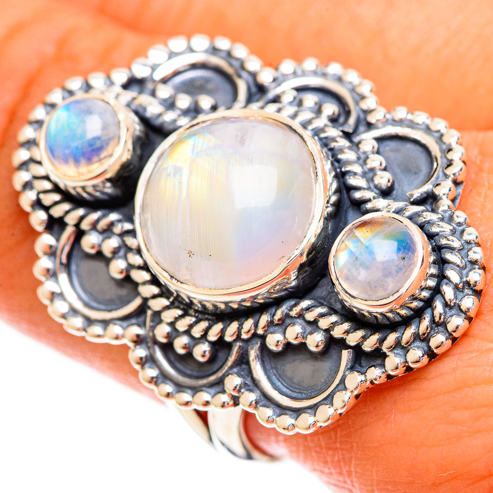 Rainbow Moonstone Rings handcrafted by Ana Silver Co - RING121892