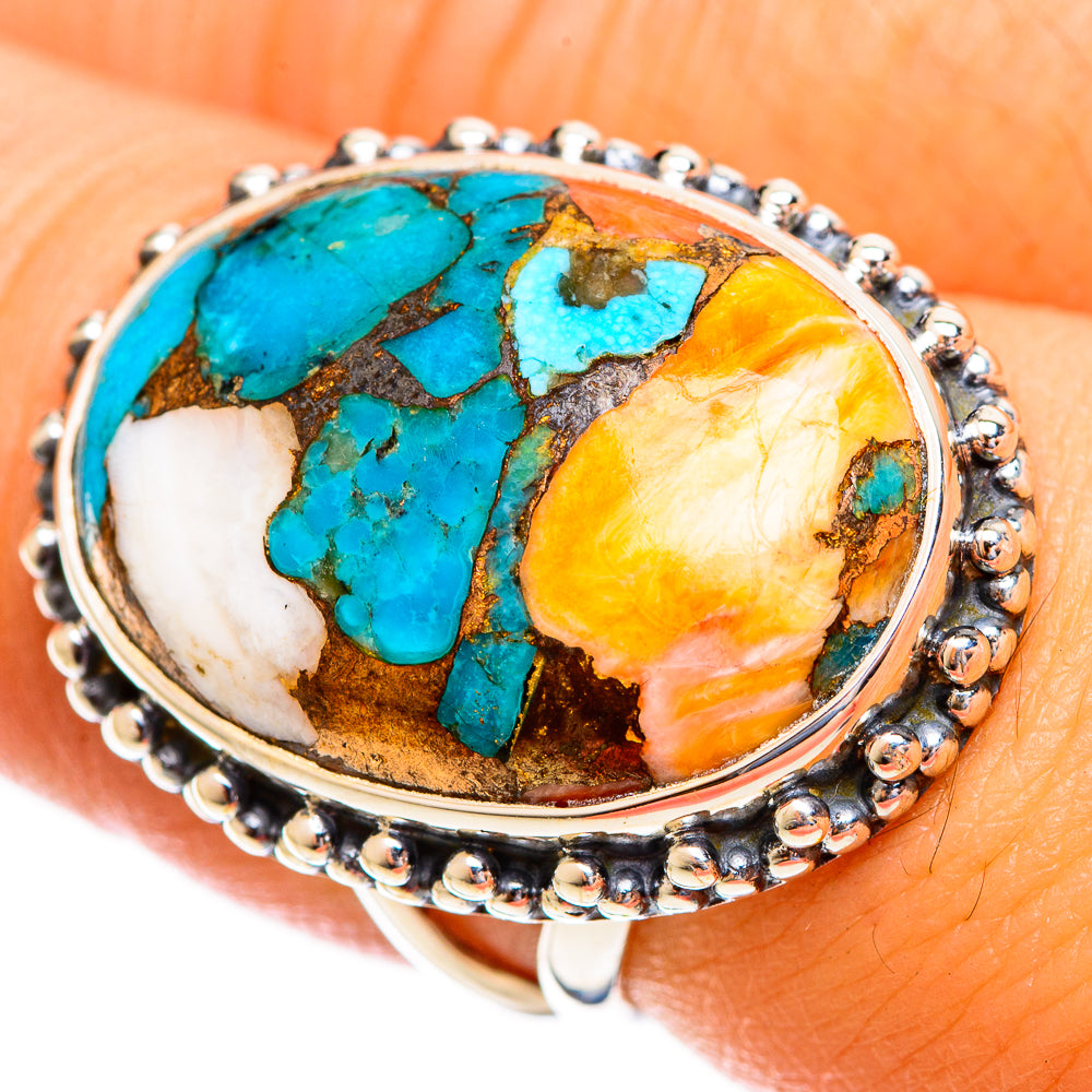 Blue Orange Copper Composite Turquoise Rings handcrafted by Ana Silver Co - RING121894