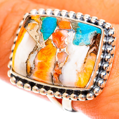 Blue Orange Copper Composite Turquoise Rings handcrafted by Ana Silver Co - RING121897