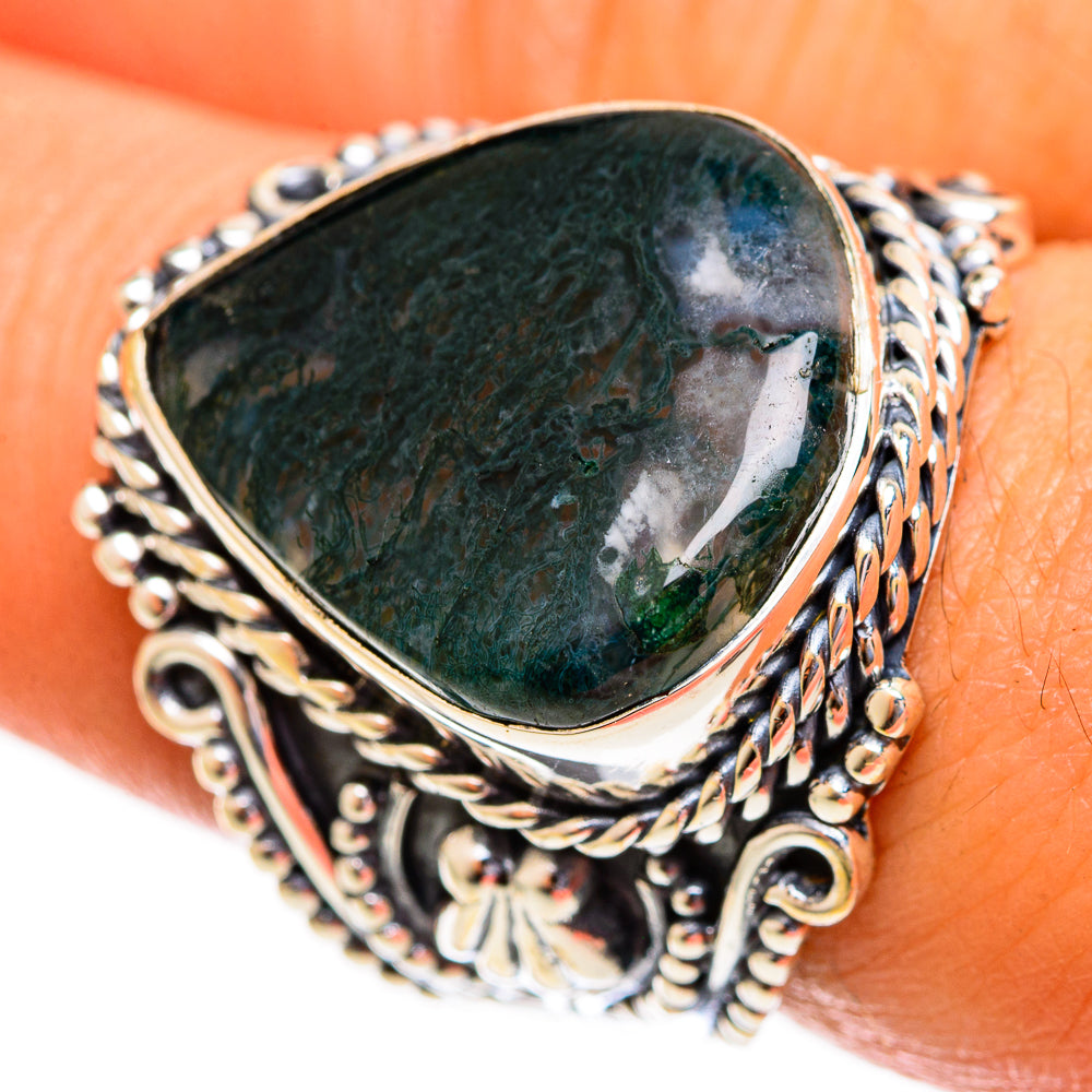 Green Moss Agate Rings handcrafted by Ana Silver Co - RING121919