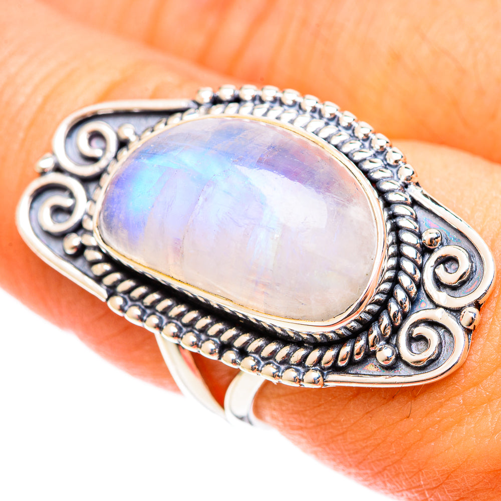 Rainbow Moonstone Rings handcrafted by Ana Silver Co - RING121960