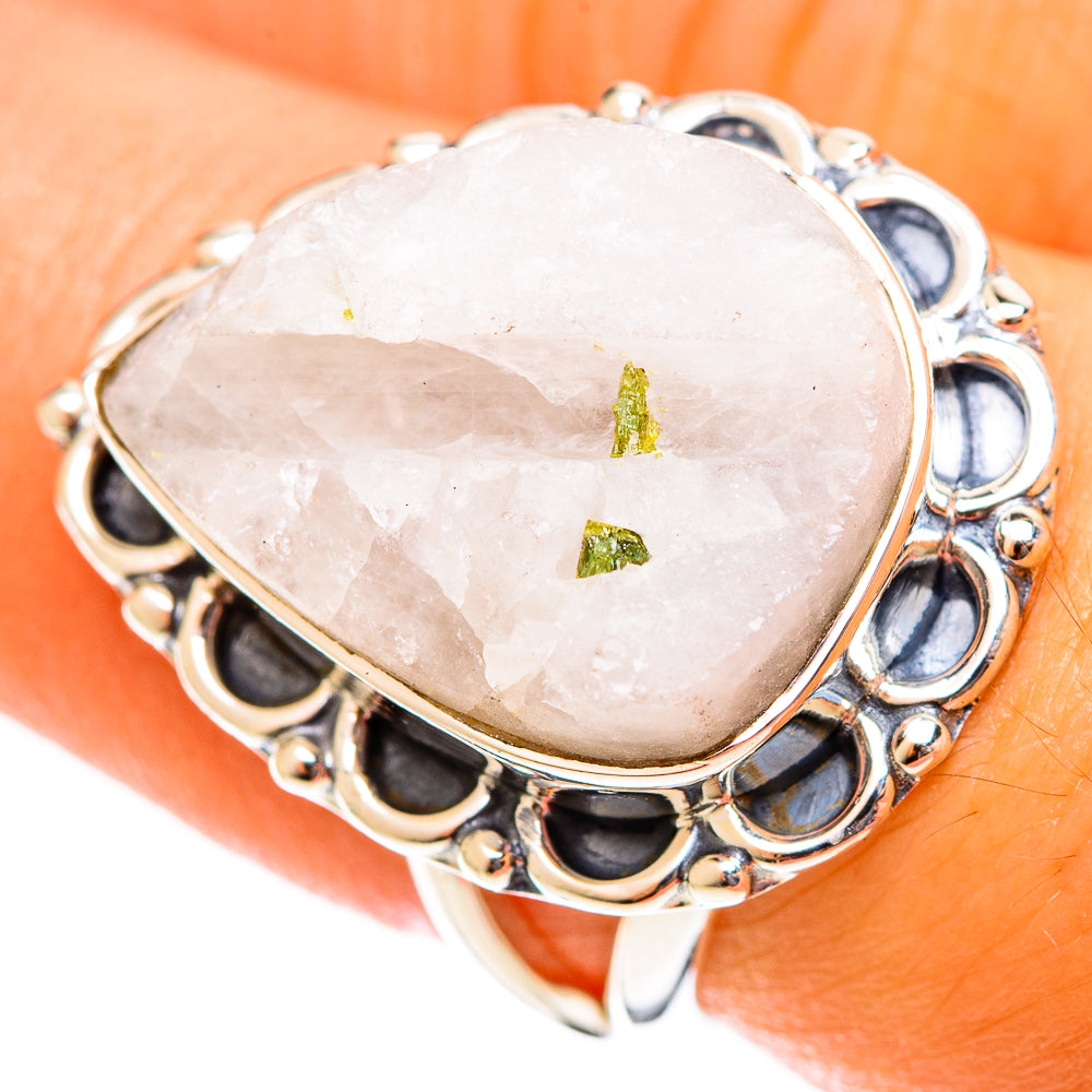Green Tourmaline In Quartz Rings handcrafted by Ana Silver Co - RING122019