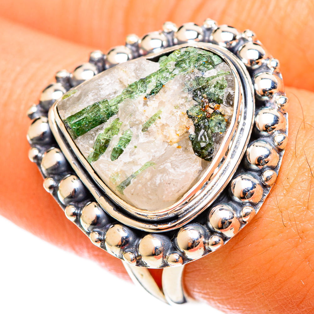 Green Tourmaline In Quartz Rings handcrafted by Ana Silver Co - RING122087