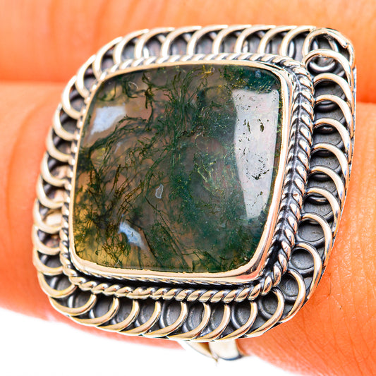Green Moss Agate Rings handcrafted by Ana Silver Co - RING122088